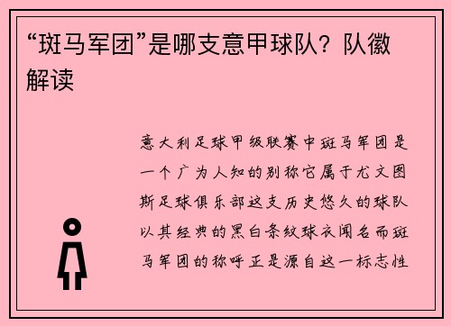 “斑马军团”是哪支意甲球队？队徽解读